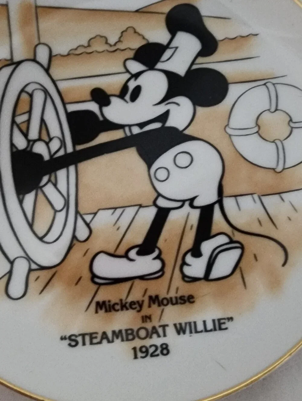 Mickey Mouse 'Steamboat Willie' Decorative Plate - White with Gold Trim